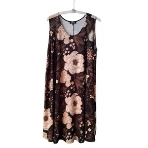 LBisse Floral Sleeveless Dress - Brown and Cream Size 3X Pullover